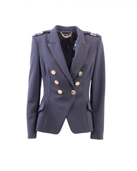 Shop ELISABETTA FRANCHI  Giacca: Elisabetta Franchi giacca doppiopetto in crêpe.
Giacca doppiopetto in crêpe stretch. 
Applicazioni di mostrine con placche logo in metallo dorato sulle spalle e patte sui fianchi.
Composizione: 96% Poliestere 04% Elastane.
Fabbricato in Italia.. GI06136E2-110